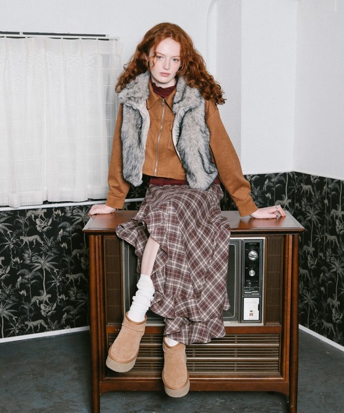 3.3 Field Trip (3.3フィールドトリップ)の「3.3 Field Trip/チェックアシメヘムスカート(スカート・レディース・ブラック/ブラウン/ネイビー・FREE)」の16枚目の写真