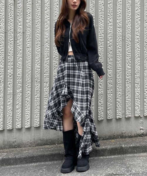 3.3 Field Trip (3.3フィールドトリップ)の「3.3 Field Trip/チェックアシメヘムスカート(スカート・レディース・ブラック/ブラウン/ネイビー・FREE)」の20枚目の写真