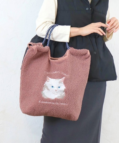 polka polka（ポルカポルカ）の「【 polka polka / ポルカポルカ 】 アニマル刺繍コードトートバッグ　SDI（トートバッグ・レディース・ピンク/ブラウン/グリーン/チャコール/ベージュ/アイボリー・FREE）」の2枚目の写真