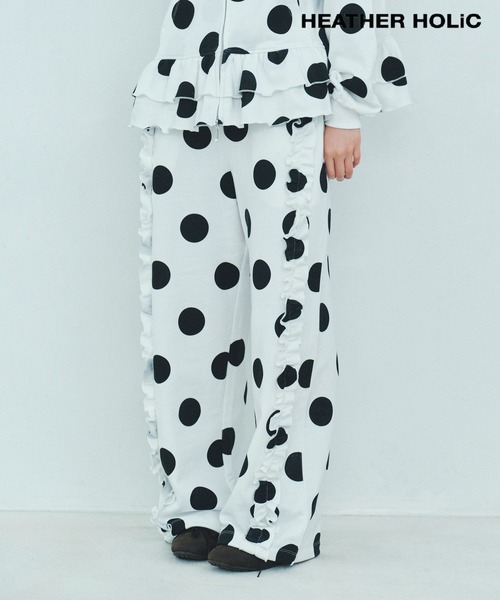 Heather（ヘザー）の「HOLiC ドットフリルスウェットパンツ　600658（スウェットパンツ・レディース・グレー/ネイビー/アイボリー・FREE）」の2枚目の写真
