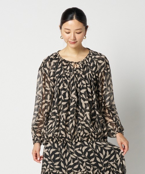 DEVEAUX PRINT GATHERED BLOUSE