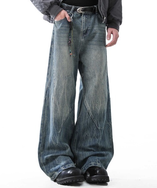 NEW GENTLEMAN（ニュージェントルマン）の「ノルマンディーデニム ワイドバギー バルーン バレル パンツ（デニムパンツ・メンズ・ブルー/ブラック・L/M/S）」の2枚目の写真