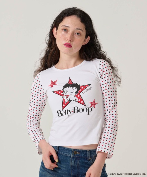 TINA:JOJUN(ティーナジョジュン)の「Betty Boop プリントロンT TINA:JOJUN(Tシャツ/カットソー・レディース・ホワイト/ピンク・M)」の1枚目の写真