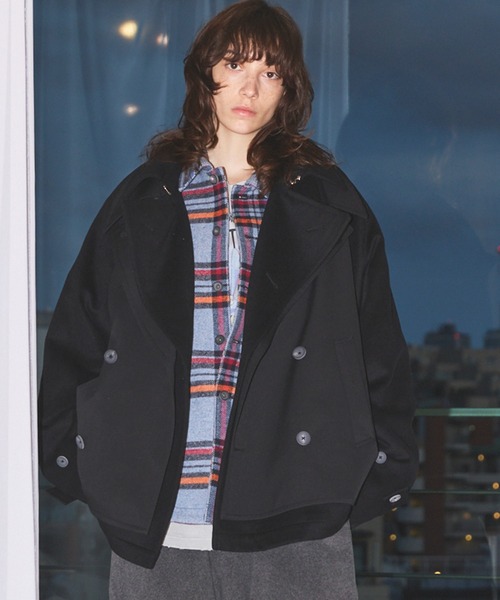 MAISON SPECIAL プライムオーバーダブルショートコート　ブラック UNISEX》Layering Double Breasted Prime-Over Short Coat/レイヤ