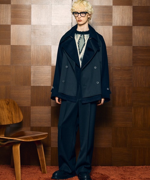UNISEX》Layering Double Breasted Prime-Over Short Coat/レイヤ