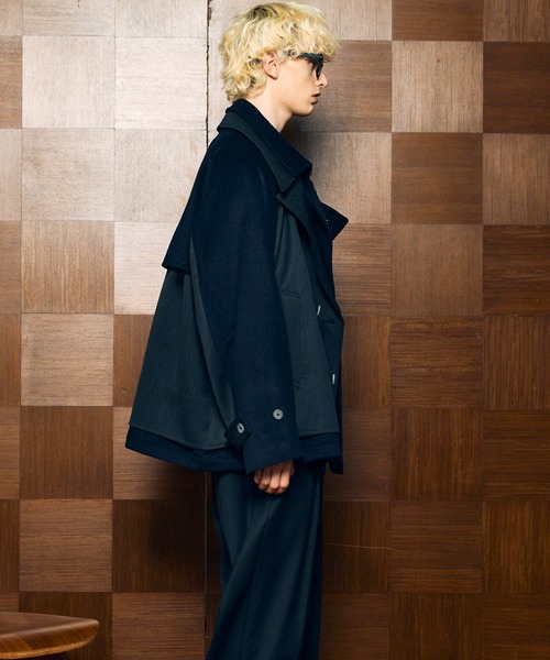 UNISEX》Layering Double Breasted Prime-Over Short Coat/レイヤ