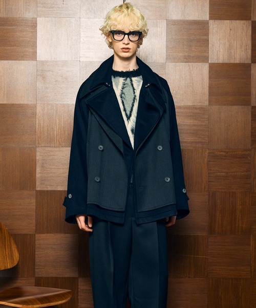UNISEX》Layering Double Breasted Prime-Over Short Coat/レイヤ