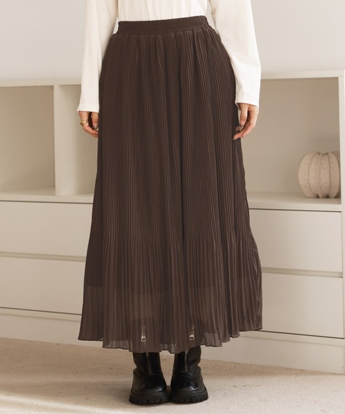 DAY CLOSET(デイ クローゼット)の「【裏起毛/消しプリーツ加工/シワになりにくい】ウエストすっきり、裾ふんわり。ロング丈シフォンスカート レディース(スカート・レディース・グリーン/ブラウン/モカ/ブラック・M/L)」の12枚目の写真