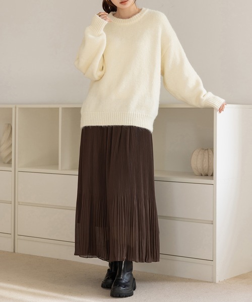 DAY CLOSET(デイ クローゼット)の「【裏起毛/消しプリーツ加工/シワになりにくい】ウエストすっきり、裾ふんわり。ロング丈シフォンスカート レディース(スカート・レディース・グリーン/ブラウン/モカ/ブラック・M/L)」の17枚目の写真