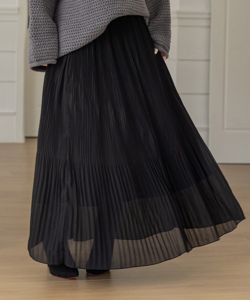 DAY CLOSET(デイ クローゼット)の「【裏起毛/消しプリーツ加工/シワになりにくい】ウエストすっきり、裾ふんわり。ロング丈シフォンスカート レディース(スカート・レディース・グリーン/ブラウン/モカ/ブラック・M/L)」の6枚目の写真