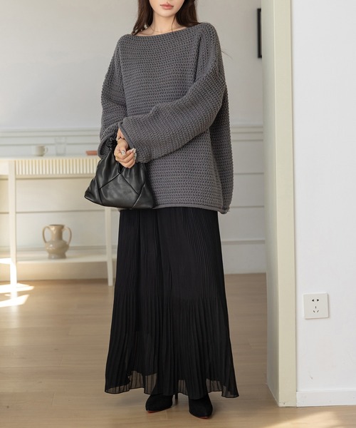 DAY CLOSET(デイ クローゼット)の「【裏起毛/消しプリーツ加工/シワになりにくい】ウエストすっきり、裾ふんわり。ロング丈シフォンスカート レディース(スカート・レディース・グリーン/ブラウン/モカ/ブラック・M/L)」の7枚目の写真