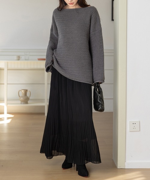 DAY CLOSET(デイ クローゼット)の「【裏起毛/消しプリーツ加工/シワになりにくい】ウエストすっきり、裾ふんわり。ロング丈シフォンスカート レディース(スカート・レディース・グリーン/ブラウン/モカ/ブラック・M/L)」の9枚目の写真