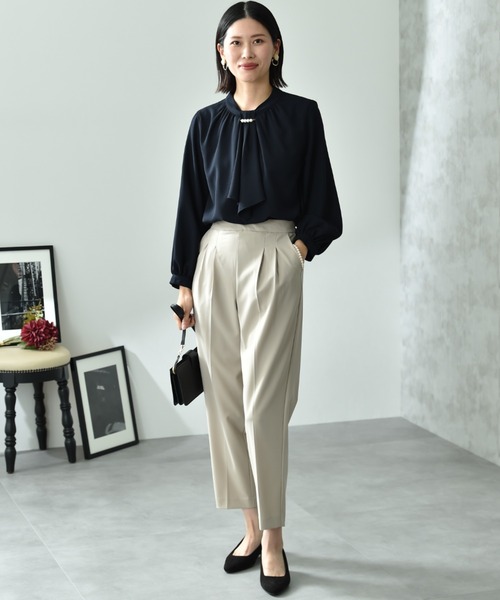 INTERPLANET(インタープラネット)の「モスクレープスカーフタイパール付9分袖ブラウス(シャツ/ブラウス・レディース・ネイビー/ラベンダー/オフホワイト・FREE)」の8枚目の写真