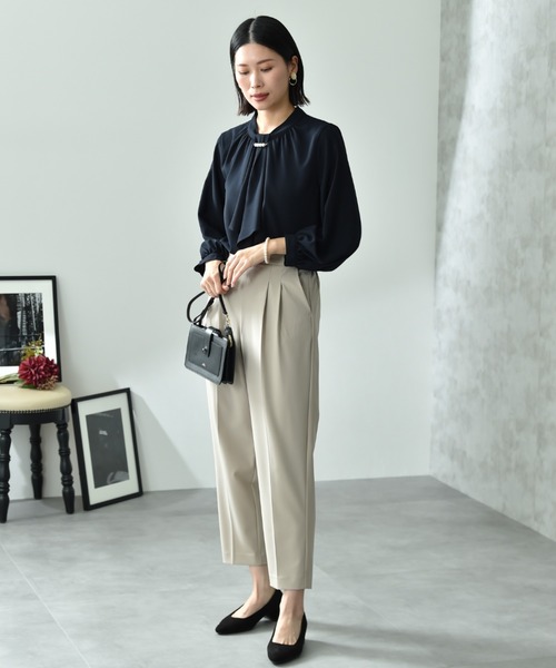 INTERPLANET(インタープラネット)の「モスクレープスカーフタイパール付9分袖ブラウス(シャツ/ブラウス・レディース・ネイビー/ラベンダー/オフホワイト・FREE)」の10枚目の写真