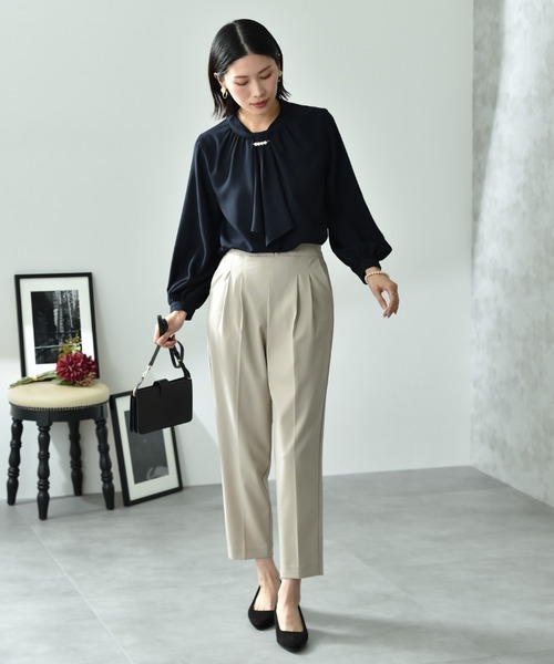 INTERPLANET(インタープラネット)の「モスクレープスカーフタイパール付9分袖ブラウス(シャツ/ブラウス・レディース・ネイビー/ラベンダー/オフホワイト・FREE)」の11枚目の写真