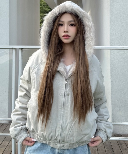 セール】【再入荷】ファー 中綿キルト ジップブルゾン / Fur quilted