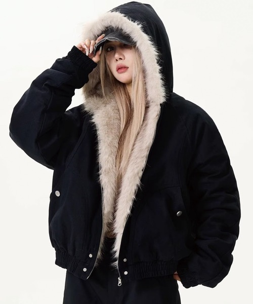 ADDITION STORE(アディションストア)の「【再入荷】ファー 中綿キルト ジップブルゾン / Fur quilted zip-up jacket / asfj(ブルゾン・レディース・グレー/ブラック・SMALL/MEDIUM/LARGE)」の6枚目の写真