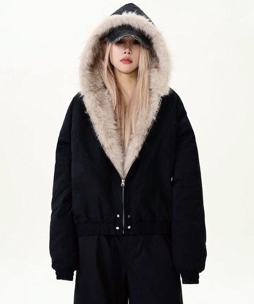ADDITION STORE(アディションストア)の「【再入荷】ファー 中綿キルト ジップブルゾン / Fur quilted zip-up jacket / asfj(ブルゾン・レディース・グレー/ブラック・SMALL/MEDIUM/LARGE)」の7枚目の写真