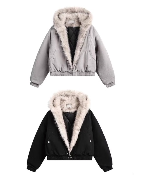 ADDITION STORE(アディションストア)の「【再入荷】ファー 中綿キルト ジップブルゾン / Fur quilted zip-up jacket / asfj(ブルゾン・レディース・グレー/ブラック・SMALL/MEDIUM/LARGE)」の13枚目の写真