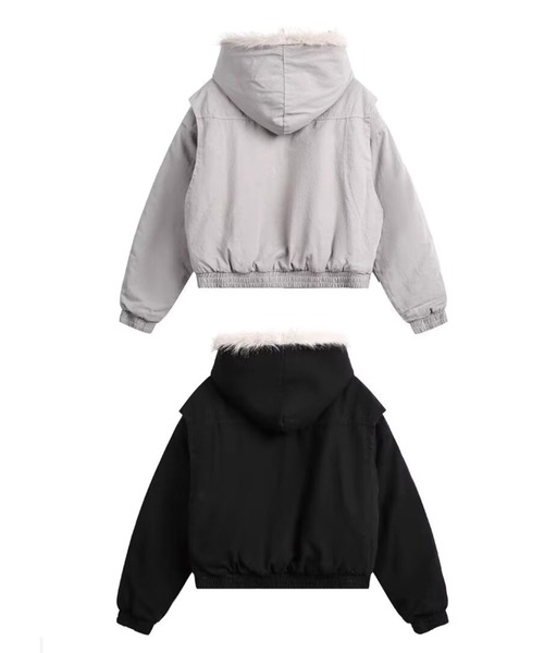 ADDITION STORE(アディションストア)の「【再入荷】ファー 中綿キルト ジップブルゾン / Fur quilted zip-up jacket / asfj(ブルゾン・レディース・グレー/ブラック・SMALL/MEDIUM/LARGE)」の14枚目の写真