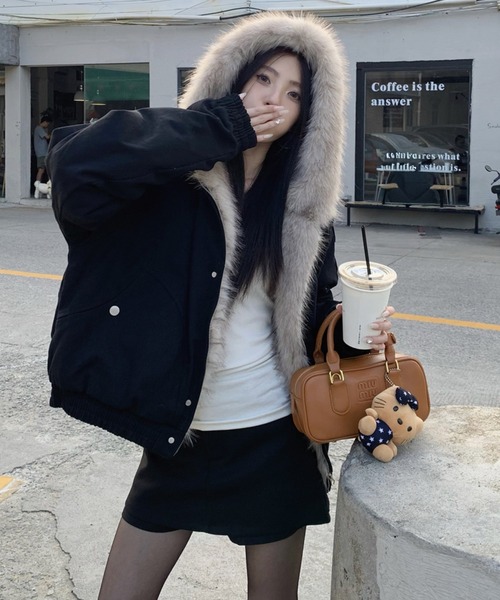 ADDITION STORE(アディションストア)の「【再入荷】ファー 中綿キルト ジップブルゾン / Fur quilted zip-up jacket / asfj(ブルゾン・レディース・グレー/ブラック・SMALL/MEDIUM/LARGE)」の19枚目の写真