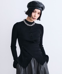 クロスハイネックリブトップス