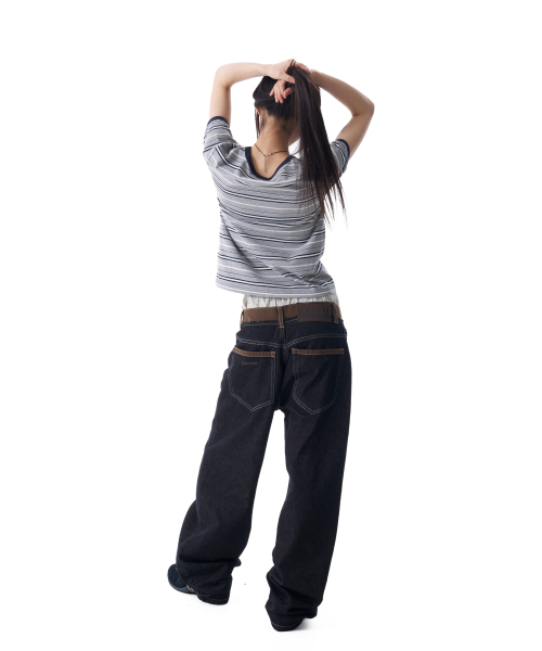 AAKAM(アーカム)の「Waist Contrast Denim Pants (Black)(デニムパンツ・レディース・その他・1/2)」の5枚目の写真