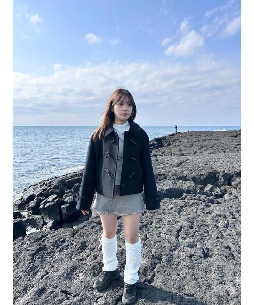 ウィメンズウールブレンドダッフルショートコート[ネイビー]（ダッフル