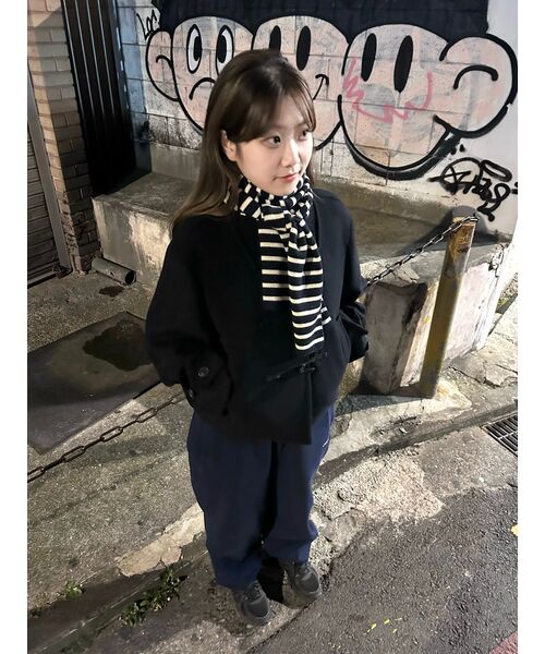 ウィメンズウールブレンドダッフルショートコート[ネイビー]（ダッフル