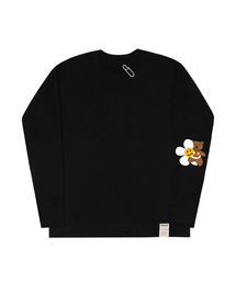 GRAVER（グレーバー）の「[UNISEX] ELBOW FLOWER BEAR SMILE WHITE CLIP LONG SLEEVE T-SHIRT_BLACK（Tシャツ/カットソー・メンズ）」