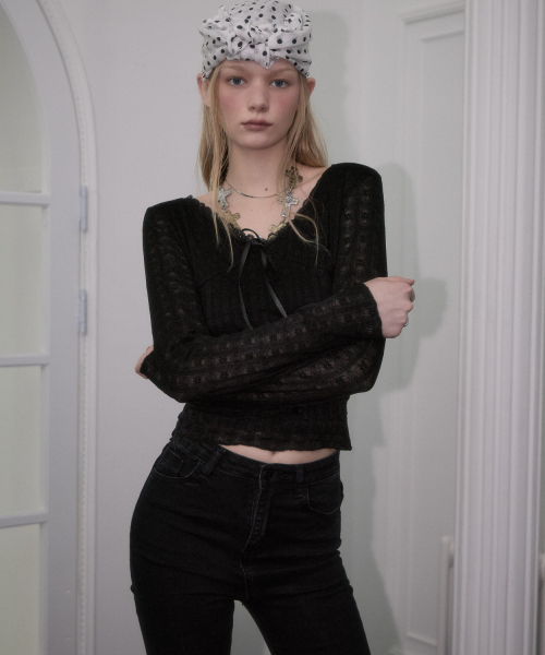 ROSEFRANTZ（ロゼフランツ）の「See-through Lace Long Sleeve [Black]（Tシャツ/カットソー・レディース・ブラック・OS）」の7枚目の写真