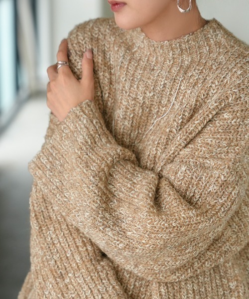 HUG.U(ハグユー)の「ミックス編み ちくちくしない ボトルネックニット(ニット/セーター・レディース・ブラック/オフホワイト/ベージュ/パープル・FREE)」の10枚目の写真