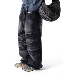 Wrinkle Washed Denim Pants (Black)