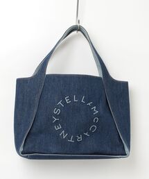 【美品】ステラマッカートニー サークルロゴ ラージ トートバッグ デニム　青 美品】ステラマッカートニー サークルロゴ ラージ トートバッグ デニム 青