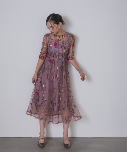 Rose of Sharon（ローズオブシャロン）の「花柄刺繍シアードレス（ドレス・レディース・ブラック/ブルーグレー/ピーコックグリーン系/チャコール/ピンク/ライトカーキ・M）」の7枚目の写真