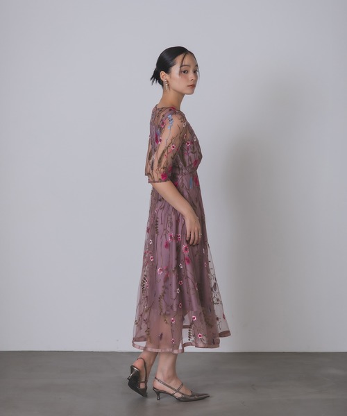 Rose of Sharon（ローズオブシャロン）の「花柄刺繍シアードレス（ドレス・レディース・ブラック/ブルーグレー/ピーコックグリーン系/チャコール/ピンク/ライトカーキ・M）」の8枚目の写真