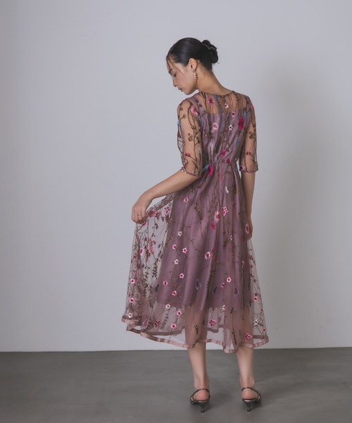 Rose of Sharon（ローズオブシャロン）の「花柄刺繍シアードレス（ドレス・レディース・ブラック/ブルーグレー/ピーコックグリーン系/チャコール/ピンク/ライトカーキ・M）」の9枚目の写真