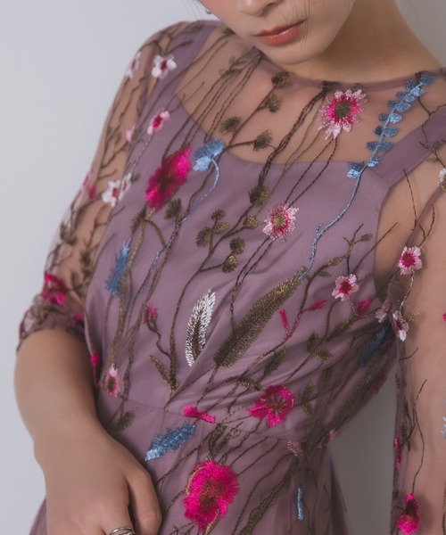 Rose of Sharon（ローズオブシャロン）の「花柄刺繍シアードレス（ドレス・レディース・ブラック/ブルーグレー/ピーコックグリーン系/チャコール/ピンク/ライトカーキ・M）」の10枚目の写真
