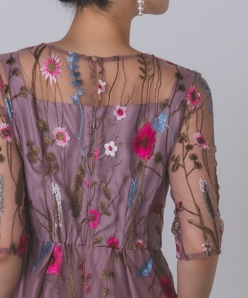 Rose of Sharon（ローズオブシャロン）の「花柄刺繍シアードレス（ドレス・レディース・ブラック/ブルーグレー/ピーコックグリーン系/チャコール/ピンク/ライトカーキ・M）」の11枚目の写真