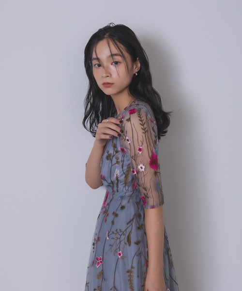 Rose of Sharon（ローズオブシャロン）の「花柄刺繍シアードレス（ドレス・レディース・ブラック/ブルーグレー/ピーコックグリーン系/チャコール/ピンク/ライトカーキ・M）」の13枚目の写真