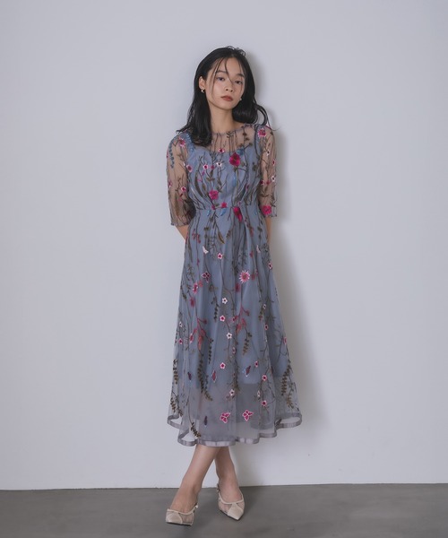 Rose of Sharon（ローズオブシャロン）の「花柄刺繍シアードレス（ドレス・レディース・ブラック/ブルーグレー/ピーコックグリーン系/チャコール/ピンク/ライトカーキ・M）」の14枚目の写真