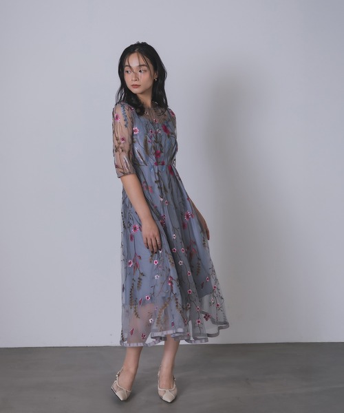 Rose of Sharon（ローズオブシャロン）の「花柄刺繍シアードレス（ドレス・レディース・ブラック/ブルーグレー/ピーコックグリーン系/チャコール/ピンク/ライトカーキ・M）」の15枚目の写真