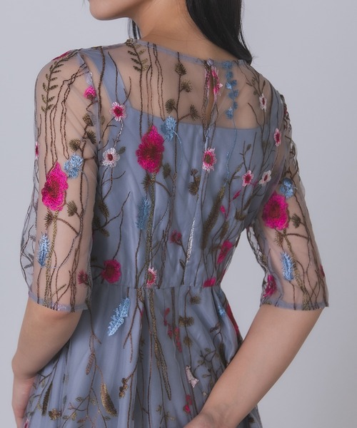 Rose of Sharon（ローズオブシャロン）の「花柄刺繍シアードレス（ドレス・レディース・ブラック/ブルーグレー/ピーコックグリーン系/チャコール/ピンク/ライトカーキ・M）」の16枚目の写真