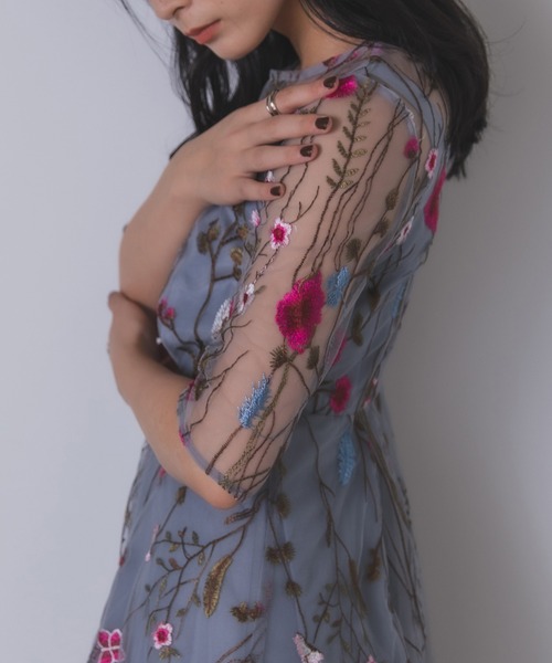 Rose of Sharon（ローズオブシャロン）の「花柄刺繍シアードレス（ドレス・レディース・ブラック/ブルーグレー/ピーコックグリーン系/チャコール/ピンク/ライトカーキ・M）」の18枚目の写真