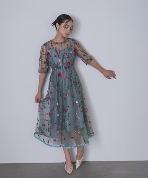 Rose of Sharon（ローズオブシャロン）の「花柄刺繍シアードレス（ドレス・レディース・ブラック/ブルーグレー/ピーコックグリーン系/チャコール/ピンク/ライトカーキ・M）」の19枚目の写真