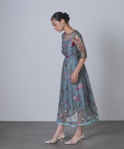 Rose of Sharon（ローズオブシャロン）の「花柄刺繍シアードレス（ドレス・レディース・ブラック/ブルーグレー/ピーコックグリーン系/チャコール/ピンク/ライトカーキ・M）」の20枚目の写真