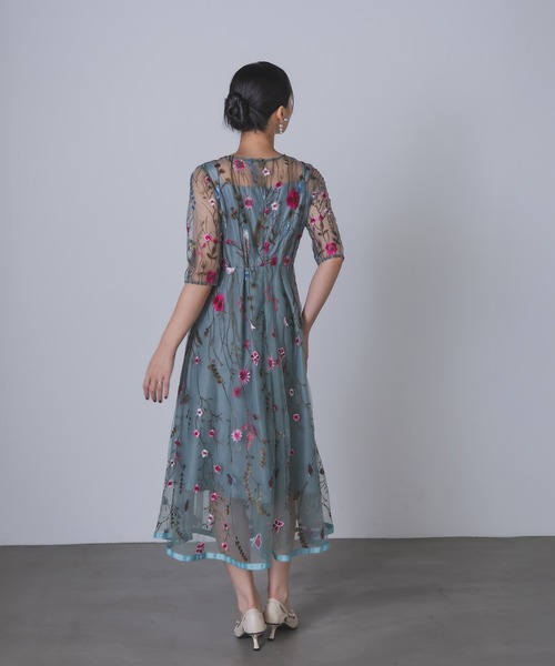 Rose of Sharon（ローズオブシャロン）の「花柄刺繍シアードレス（ドレス・レディース・ブラック/ブルーグレー/ピーコックグリーン系/チャコール/ピンク/ライトカーキ・M）」の21枚目の写真