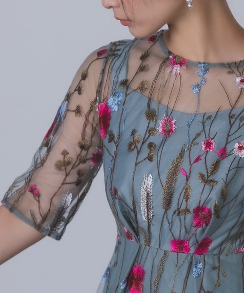 Rose of Sharon（ローズオブシャロン）の「花柄刺繍シアードレス（ドレス・レディース・ブラック/ブルーグレー/ピーコックグリーン系/チャコール/ピンク/ライトカーキ・M）」の22枚目の写真