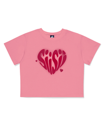 シシハートプリンティングクロップ半袖Tシャツピンク