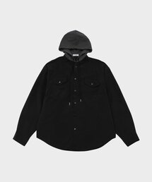 ナイロンフードシャツ_ブラック
